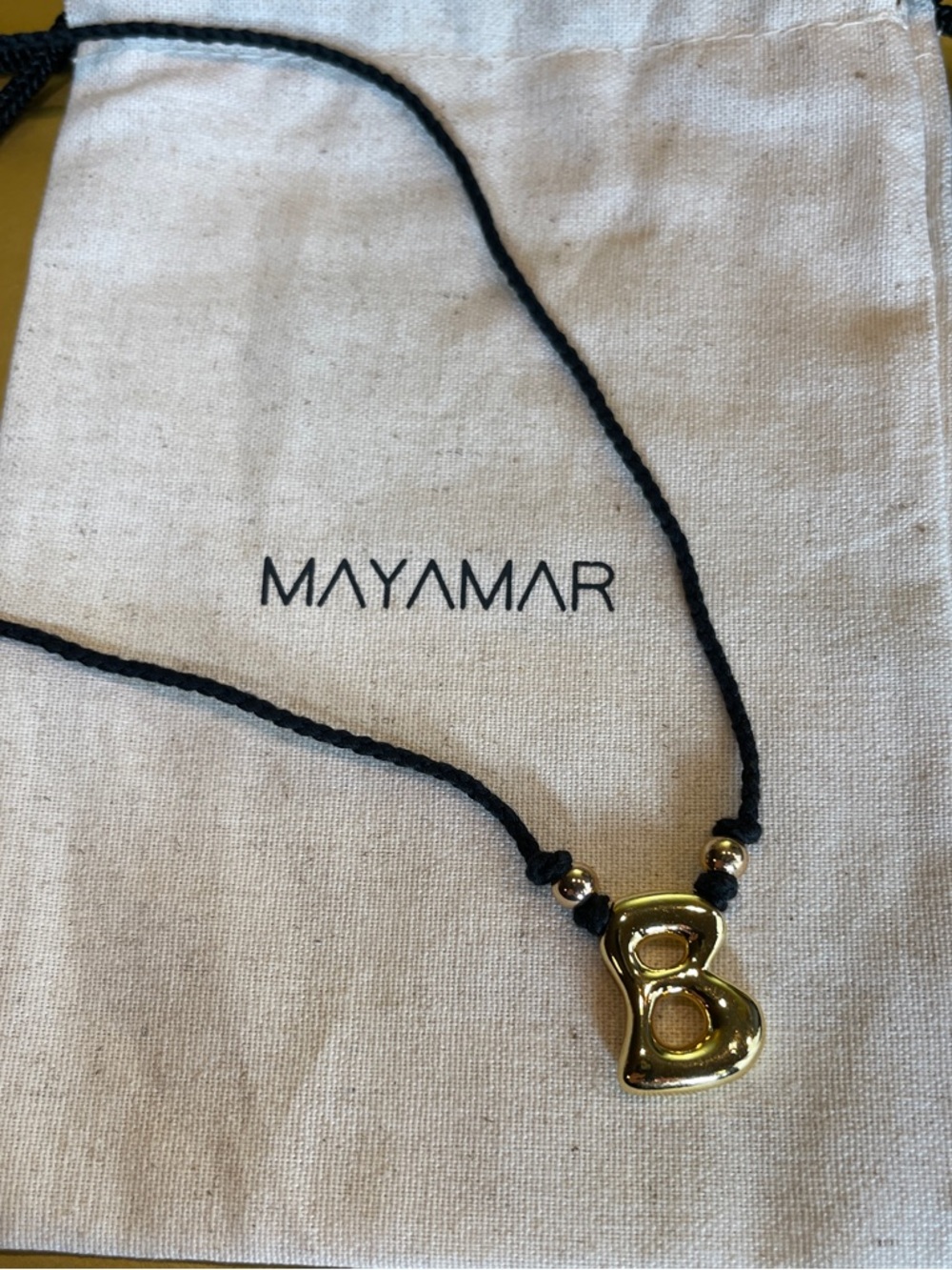 Gold 'B' Initial Necklace on Black Cord - adjustable necklace